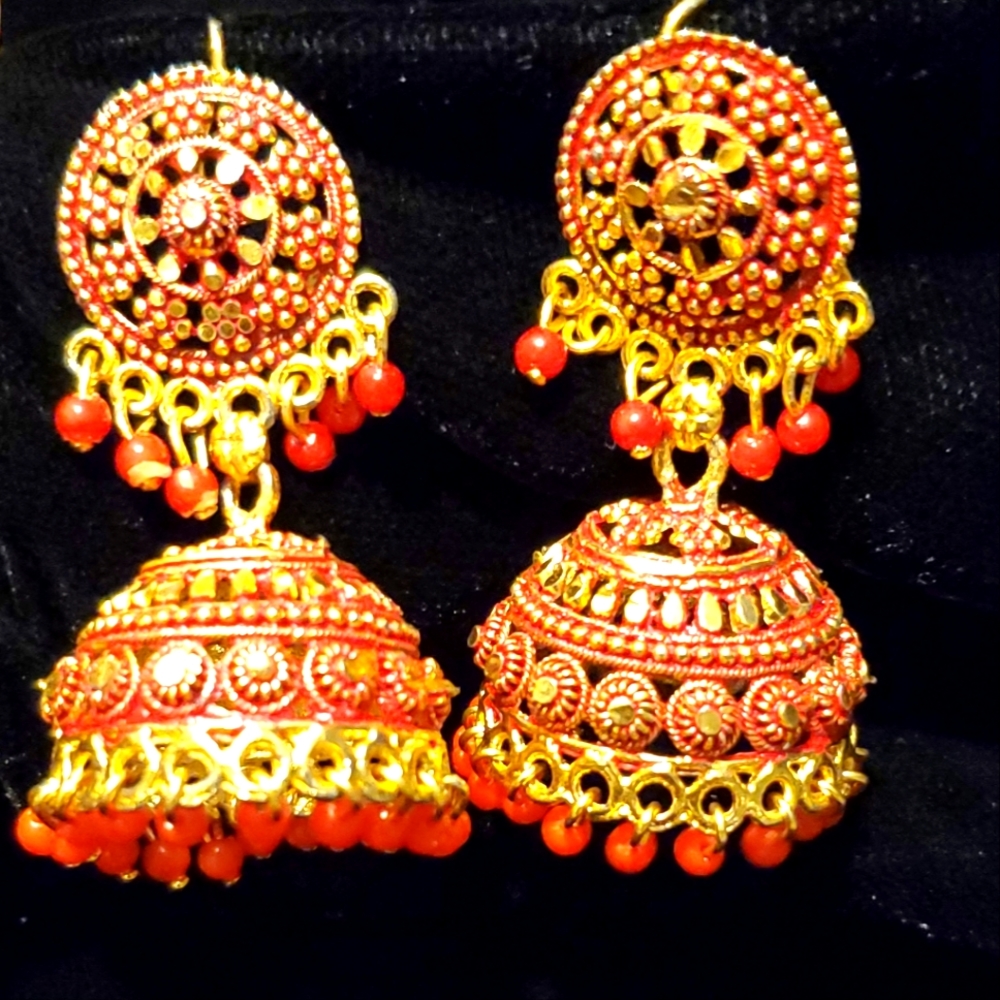 Authentic pakistani earrings in red and gold (bridal)